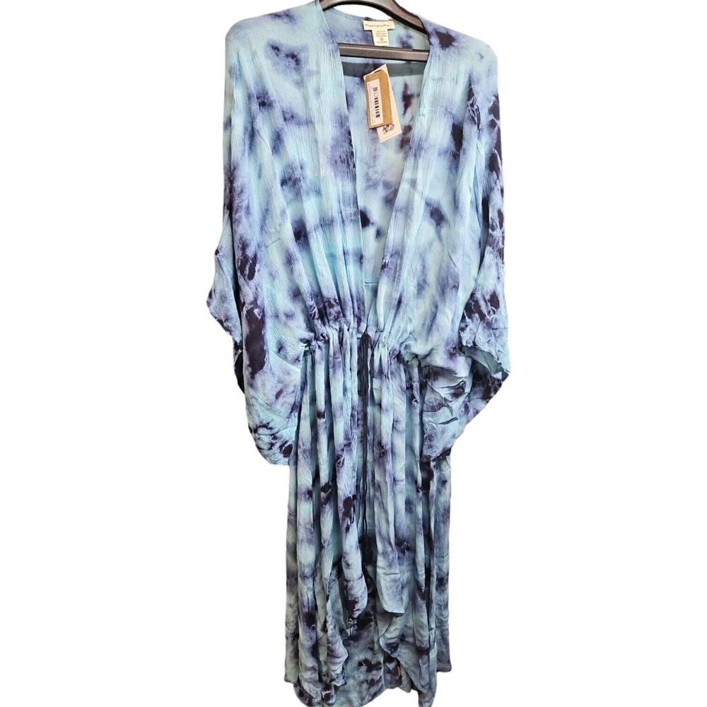Romantic Gypsy Kimono Kaftan Dress Maxi Dress 3X Blue Torquise Navy Tie Dye Boho